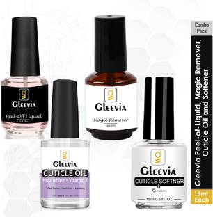 Gleevia Nail Cuticle Care Combo with Peel-of-Liquid, Magic Remover, Cuticle Oil and Softener 15ml/each