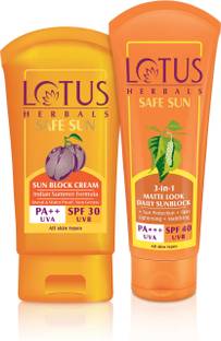 LOTUS HERBALS Cream 50 g and Safe Sun Indian Summer Formula Pf++ Uva|Spf 30 Uvb Sun Block Cream100 g