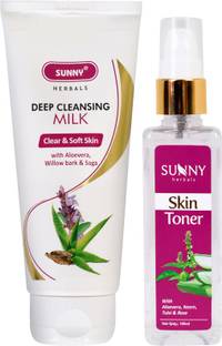 Sunny Herbals Deep Cleansing Milk (With Aloevera)-100 Ml and Skin Toner 100Ml