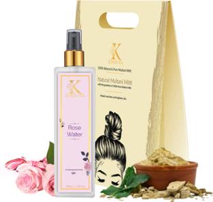 KIMAYRA World 100% Natural Multani Mitti (200gm) & ROSE WATER (100ml) COMBO