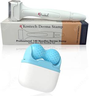 Kostech 140 Adjustable Titanium Needle Derma Stamp from 0mm– 3mm with Silicon ice roller