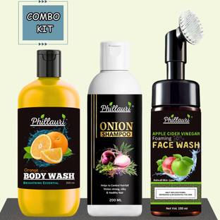 Phillauri Fresh Orange Shower Gel With Hair Damage Repair shampoo And Apple Cider Vinegar Foaming with Brush for Deep Cleansing Face Wash