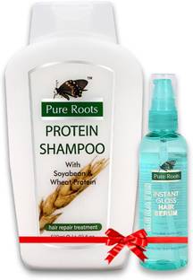 Pure Roots Protein Shampoo 500ml with 100ml Keratin Instant Gloss Hair Serum Combo Offer