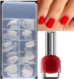 tanvi27 Nail Tip Natural Color with Red Painting Gel Polish