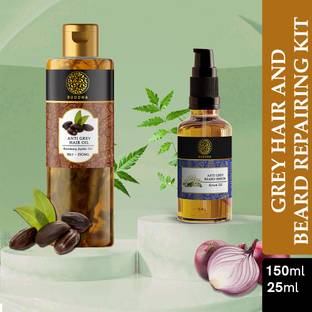 buddha natural Grey Hair Oil & Beard Serum Combo - Helps to Restore Natural Hair and Beard Color