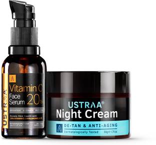 USTRAA Bright Skin Combo - 20% Vitamin C Face Serum - 30 ml & Night Cream - 50 g