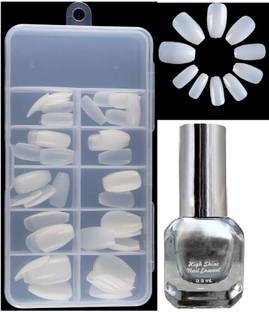 tanvi27 silver glossy Finish Nail Polish with nail tip