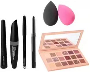 lazygirl Eye shadow,3in 1(Mascara,Eyeliner& EyeBrow pencil), Kajal& 2 Blender puff
