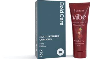 Bold Care Multi-textured Condoms-10 Sheets With Strawberry Flavored Lubricant(50ml)