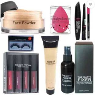 mkldsrh long last make up fixer with foundation lipstick eyelash loose powder blender 3 in 1 kajal eyeliner mascara for face make up kit