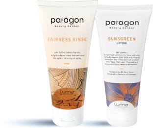 Lume Paragon Combo Pack of Fairness Rinse Saffron Facewash acne and pimple + Sunscreen Lotion SPF50 for women and men