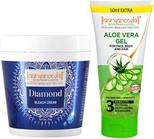 Aaryanveda Diamond Bleach Cream for Instant Bright Look -250 g and Aloe Vera Gel for Soothing & Nourishing Skin - 100g