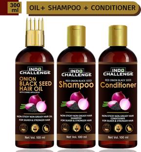 INDO CHALLENGE Black Sed Onion Hair Oil Shampoo conditinoer n Serum For Anti Hair Loss