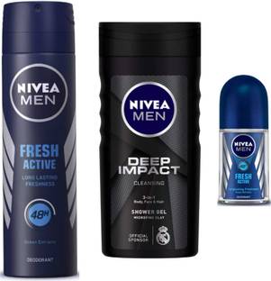 NIVEA Fresh Active 150ml deo Deep impact 250ml Sg and Fresh Active roll on 50ml Set of 3