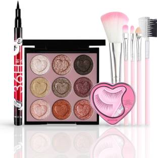 HUDA CRUSH Beauty 9 Color Eyeshadow Palette with Brush, Eyeliner Waterproof Black, Eyelashes with Eyelash Glue