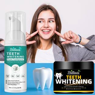 Phillauri Teeth Whitening Foam Toothpaste And Teeth Charcoal Powder ,Makes You Reveal Perfect & White Teeth Kit
