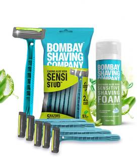 BOMBAY SHAVING COMPANY Sensi Stud Disposable Razor (Pack of 5) and Sensitive Shaving Foam Combo For, Men