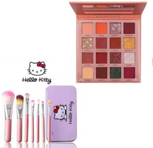 INDIANA HUDA Beauty Glazed Desert Eyeshadow Palette with Hello kitty 7 pcs makeup brush set