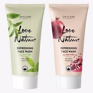 Oriflame LOVE NATURE Refreshing Face Wash with Organic Green Tea 50 ml , Refreshing Face Wash with Organic Pomegranate 50 ml