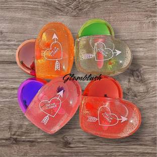 glamblush 24K Lip Flower Gloss Set – Pack of 5 Heart-Shaped Moisturizing Lip Oils with Real Flowers – Tinted, Non-Sticky