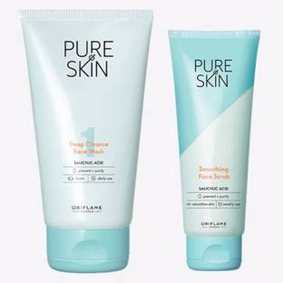 Oriflame PURE SKIN Deep Cleanse Face Wash 150 ml , PURE SKIN Smoothing Face Scrub 75 ml