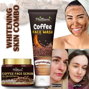Phillauri Coffee Face Wash And Scrub for Reduce Dark Spots and Brighter Skin for All Typ of Skin Care Combo (60 Ml + 100 G)