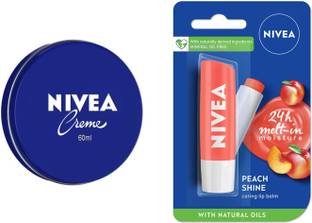 NIVEA Blue Cream 60ml and Peach Shine Lip Balm