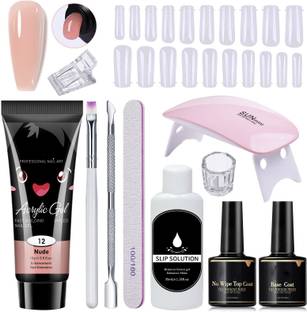PEACORA Acrylic Poly Nail Gel Nail Extension Set with Top Coat, Base Coat & UV (Nude)