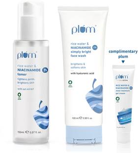 Plum Brightening Kit (Pack of Niacinamide Toner & Face Wash)+Niacinamide Cream Freebie