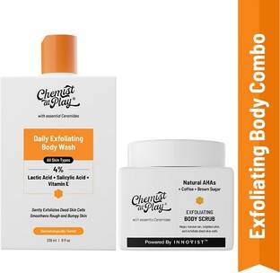 Chemist at Play Exfoliating Combo for Tan Removal, Soft & Smooth Skin with Body Wash & Scrub