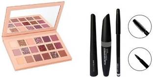 ravuk Eyeshadow Palette(Multicolor 18 Shades) + 3 in 1 kit (mascara,eyeliner,eyebrow pencils) (4 Items in the set)