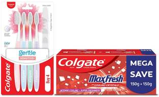 Colgate Red Gel (Spicy Fresh), Gentle Sensitive Toothbrush - 4Pcs Toothpaste