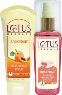 LOTUS Herbals Combo ( Apricot Scrub_100 gm + Rose Toner _100 ml )
