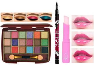 swenky 18color shimmer glitter/eyeshadow with lip balm & waterproof eyeliner