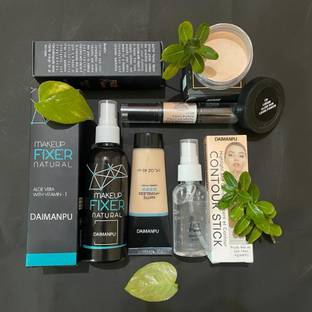 DAIMANPU Floral Contour Stick, Bottle Primer, Foundation, Fixer and Dusky Loose Powder