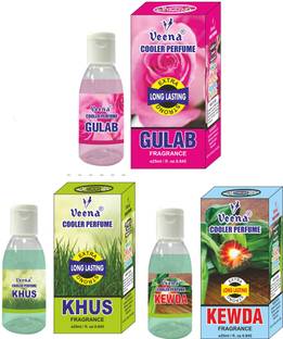 Veena Khus |Gulab |Sandal | Cooler Perfume | Long Lasting | Alcohol Free (3 pcs) Diffuser cooler perfume set of 3