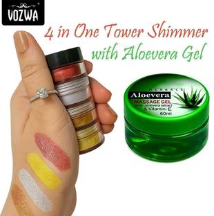 VOZWA 4-in-1 Shimmer Eyeshadow Palette | Sparkle Quad (Copper, Silver, Maroon, Gold)