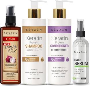 SEVAEN Full Hair care combo (100ml hair growth oil+250ml keratin shampoo+250ml keratin conditioner+50ml hair serum)