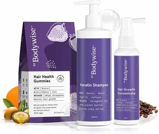 Be Bodywise Biotin Hair Gummies 30N | Keratin Shampoo 250ml |Hair Growth Serum 60ml |3 Items