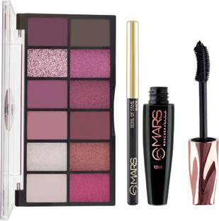 MARS 12 Shade Ultra Pigmented Eyeshadow Palette With Smudge Proof Mascara and Smudge Proof Kajal