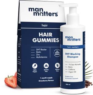 Man Matters DHT Blocker Anti Hair Fall Shampoo 200ml & Biotin Hair Gummies 30N | Combo Pack