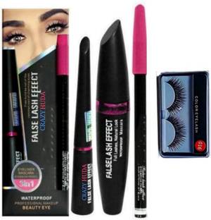 CRAZYHUDA Waterproof Eyeliner, Mascara, Eyebrow Pencil, Kajal With Eyelash Set Of 4
