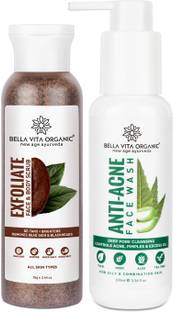 BELLAVITA Skin Care Combo Pack With Anti Acne Face Wash + Exfoliate Face & Body Scrub