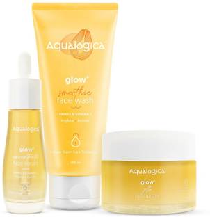 Aqualogica Glow+ All In One Essentials Kit Face Wash 100g, Face Serum 3Oml and Gel Moisturizer 50g