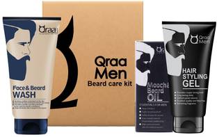 Qraa Beard care kit -Mooch & Beard Oil-For Hair growth,Face and Beard Wash and Hair Styling Gel for men