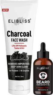 ELIBLISS Beard Growth Oil for Thicker Beard and Activated Charcoal Face Wash