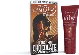Bold Care 404 Ultra Thin Chocolate Condoms-10 Sheets with Stawberry Flavored Lubricant-50ml