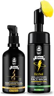 WELKIN Ayurvedic Hair Growth Oil -100 ml & Herbal Skin Lightening Haldi Enriched Foam Face Wash (100 ml)