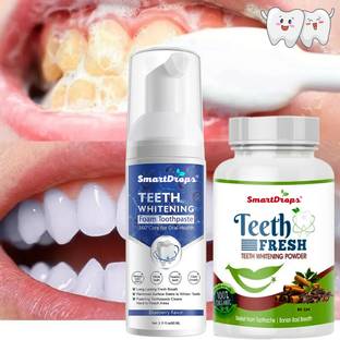smartdrops Teeth Whitening Foam & Powder kit Removes Bad Breath Fights Germs For Women & Men