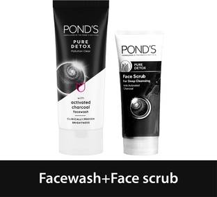POND's Pure Detox Face Wash 200ml & Scrub 100g with Activated Charcoal(2 Items in the set)